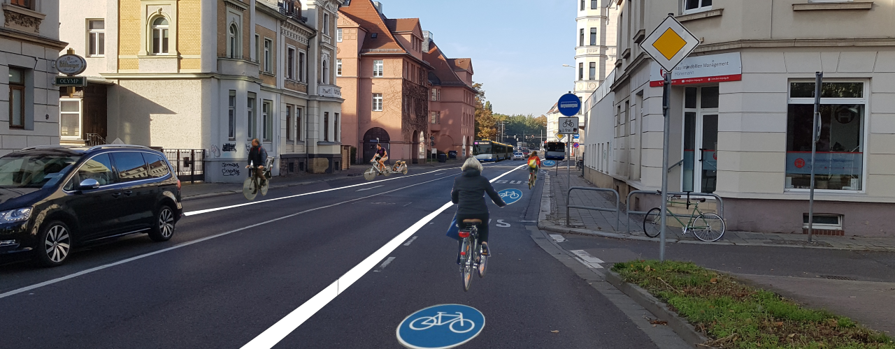 Bus- und Radspur in der Rödelstraße - Visualisierung: Ökolöwe