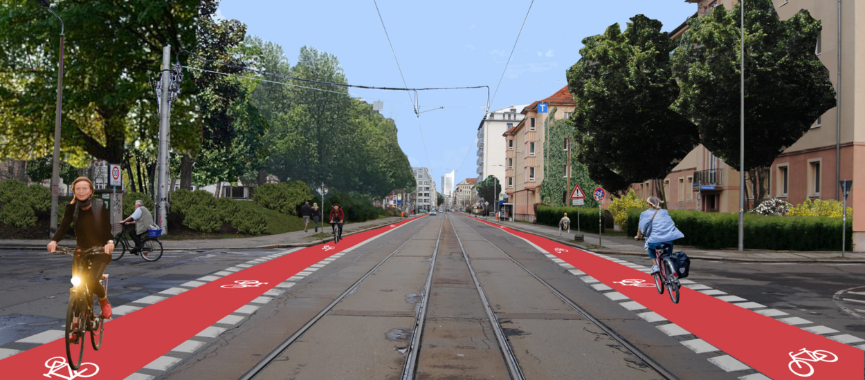 Visualisierung eines Fahrradstreifens auf der Arthur-Hoffmann-Straße in Leipzig