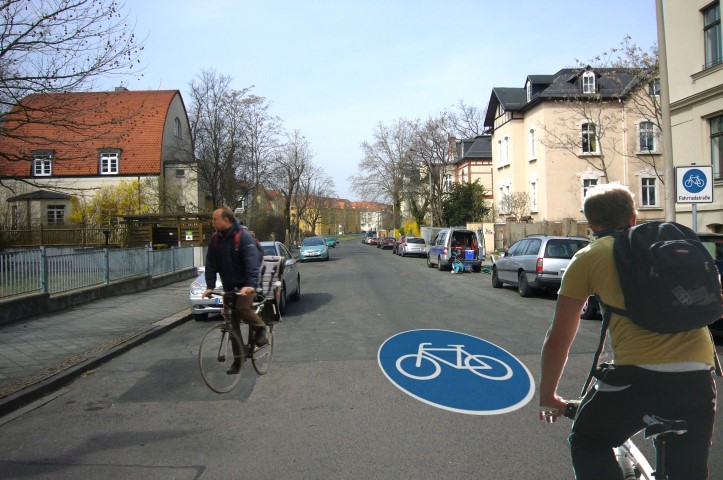 Fotomontage der Blochmann- und Erlenstraße als Fahrradstraße