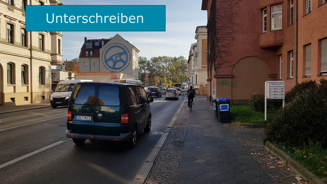 Der Autoverkehr behindert ÖPNV, Fuß- und Radverkehr in der Rödelstraße. Bild klicken, um zur Petition zu gelangen. Foto: Ökolöwe