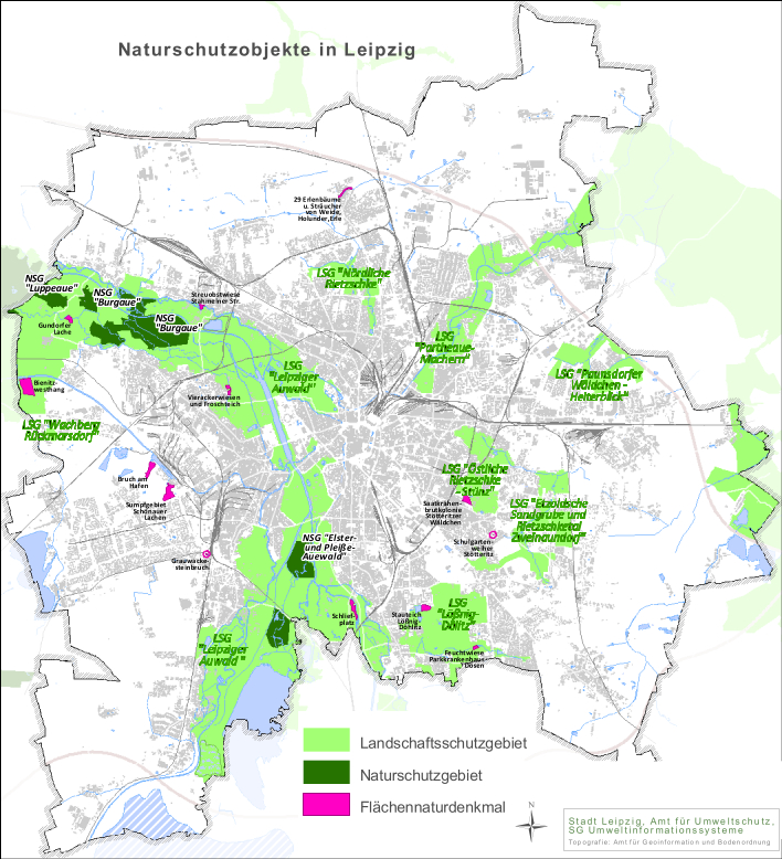 Eine Karte mit Schutzgebieten in Leipzig, die durch Feuerwerk besonders geschädigt werden
